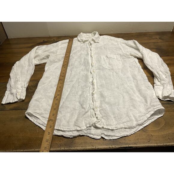 CP Shades Linen Floral Embroidered White Button Down Long Sleeve Shirt S *READ - Picture 12 of 16
